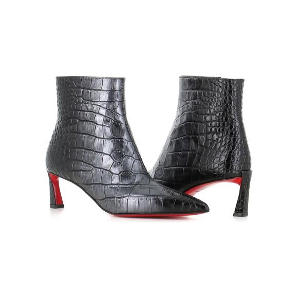 Christian Louboutin Condora Booty 55 Black Silver Croc Ali Ankle Heel Boot 38 - Picture 5 of 15